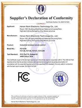 Industrial remote control certifications, CE certified crane remote, FCC approved wireless controller.