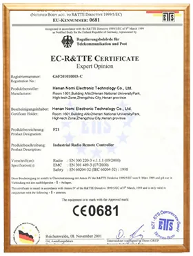 Industrial remote control certifications, CE certified crane remote, FCC approved wireless controller.