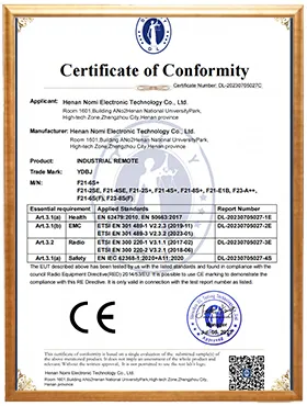 Industrial remote control certifications, CE certified crane remote, FCC approved wireless controller.